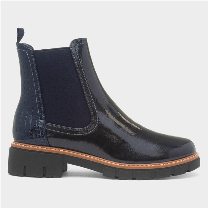 Peace Womens Navy Patent Chelsea Boot