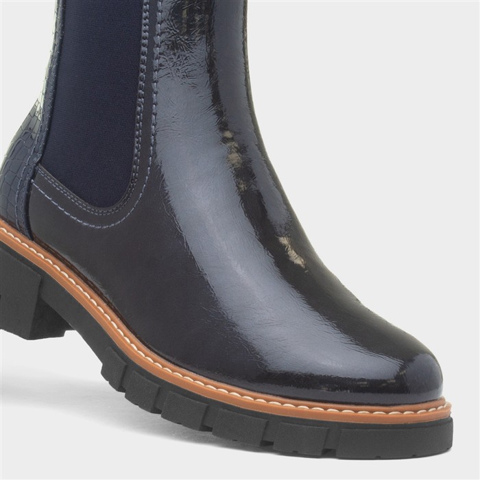 Peace Womens Navy Patent Chelsea Boot