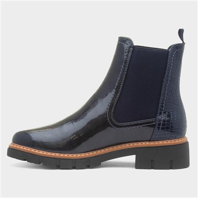 Peace Womens Navy Patent Chelsea Boot