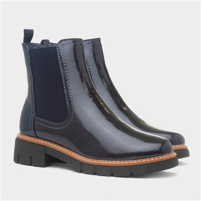 Peace Womens Navy Patent Chelsea Boot