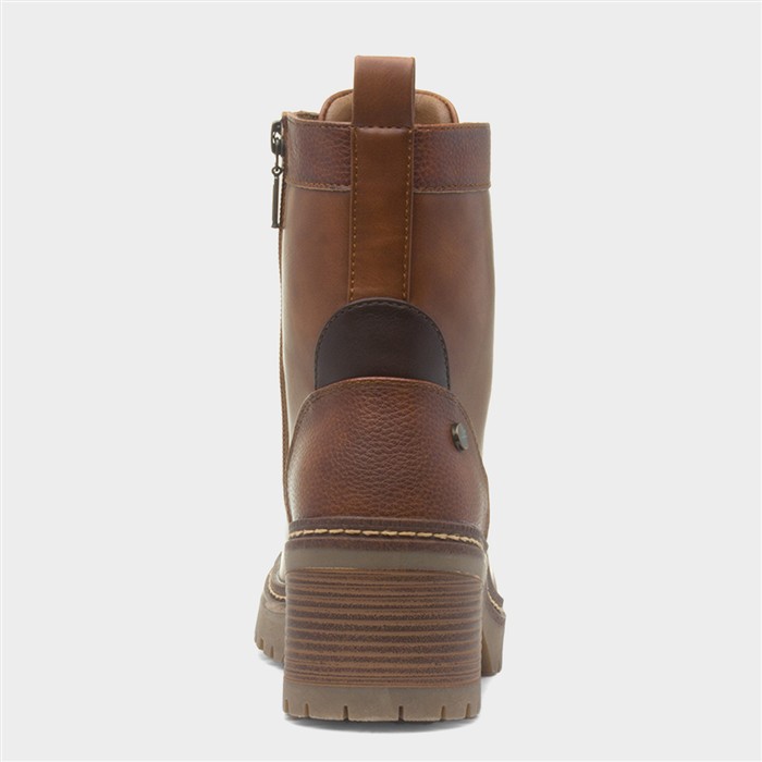 Cotton Womens Tan Heeled Lace Up Boot