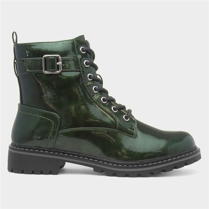 Parlour Womens Green Patent Lace Up Boot