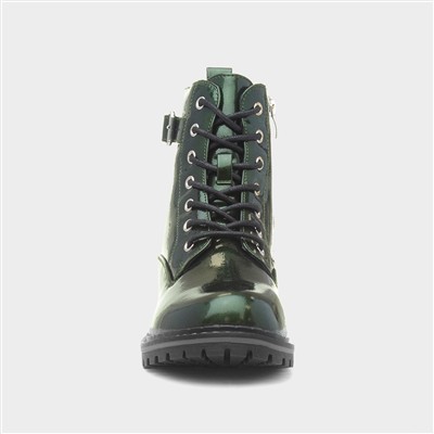 Parlour Womens Green Patent Lace Up Boot