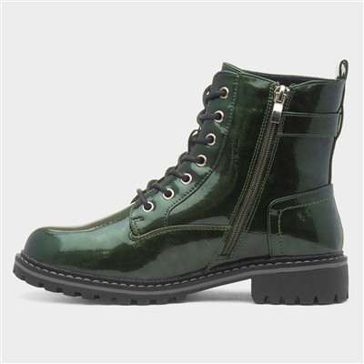 Parlour Womens Green Patent Lace Up Boot