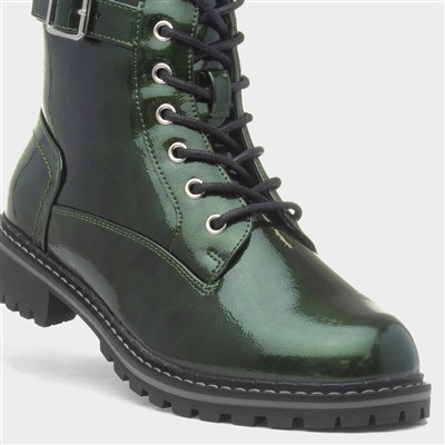 Parlour Womens Green Patent Lace Up Boot
