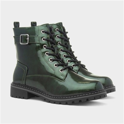 Parlour Womens Green Patent Lace Up Boot