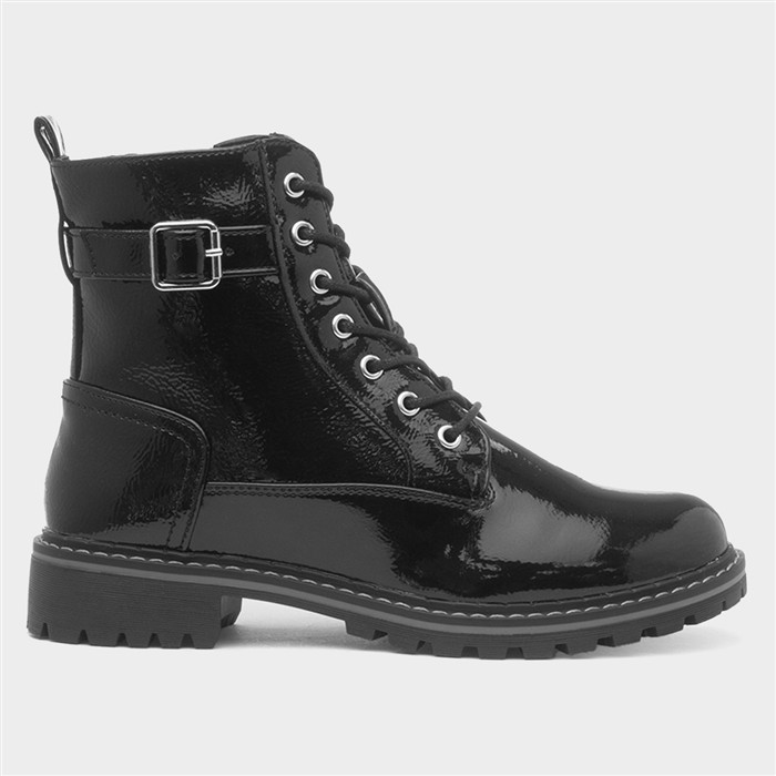 Parlour Womens Black Patent Lace Up Boot