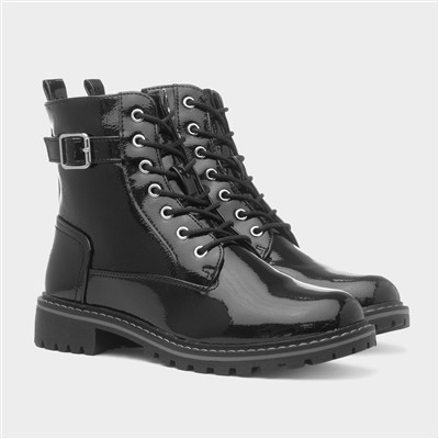 Parlour Womens Black Patent Lace Up Boot