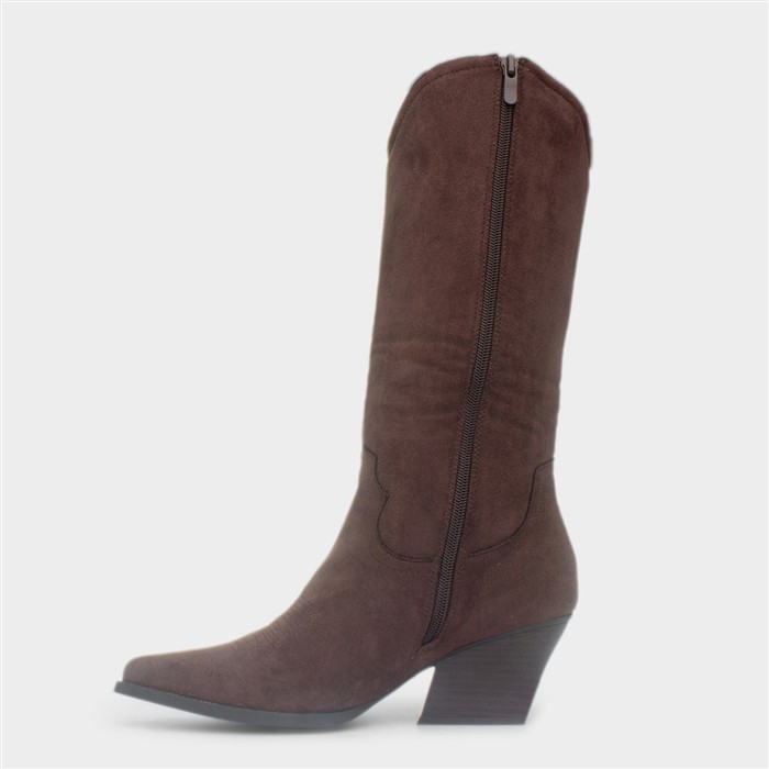 Sofia Womens Dark Brown Cowboy Wide Fit Boot