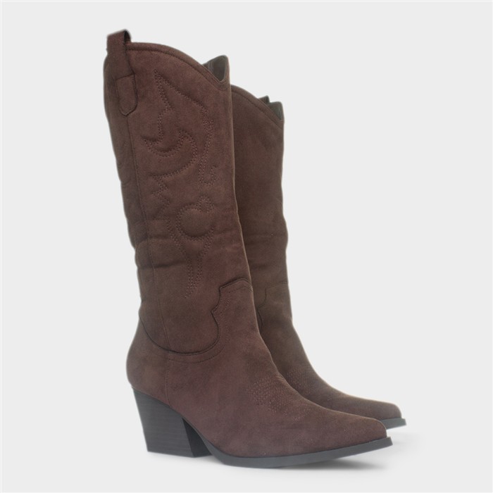 Sofia Womens Dark Brown Cowboy Wide Fit Boot