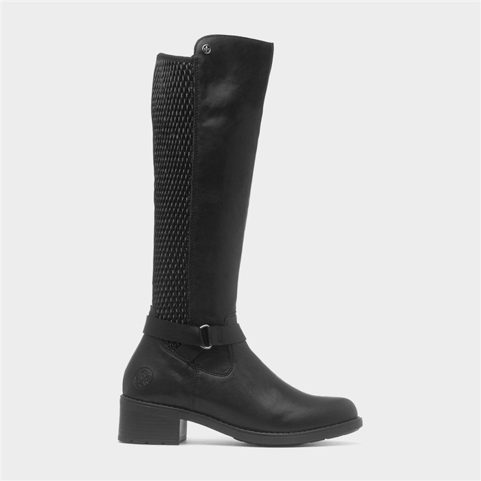 Womens Black Knee High Block Heel Boot