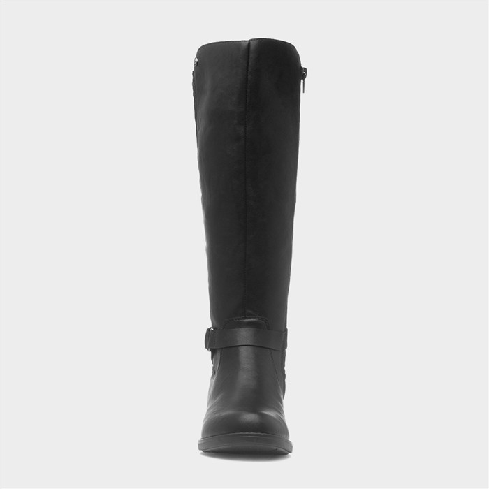 Womens Black Knee High Block Heel Boot
