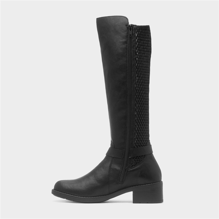 Womens Black Knee High Block Heel Boot