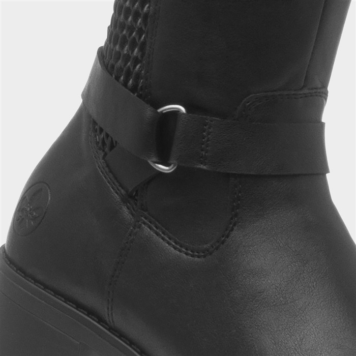 Womens Black Knee High Block Heel Boot