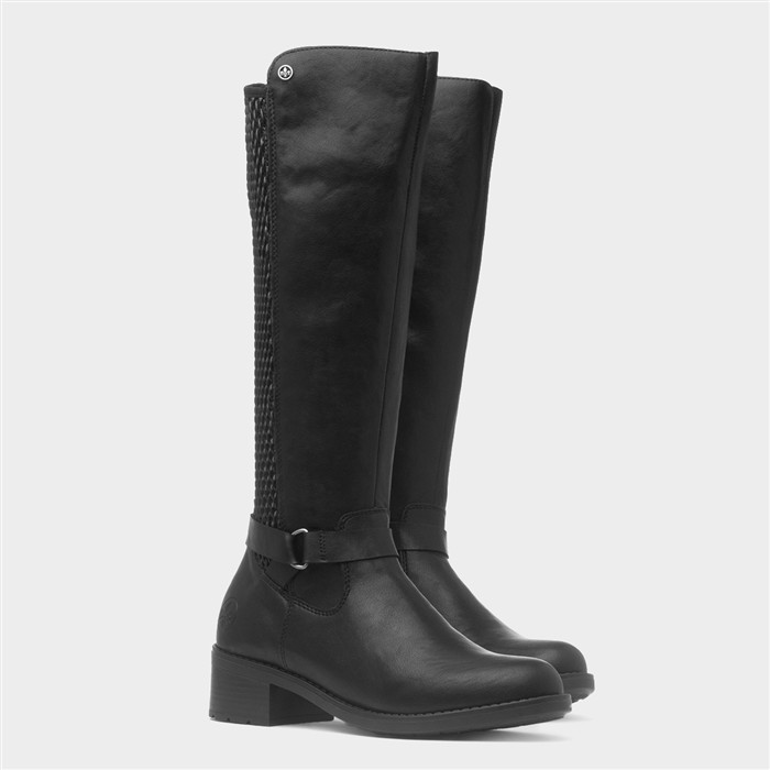 Womens Black Knee High Block Heel Boot