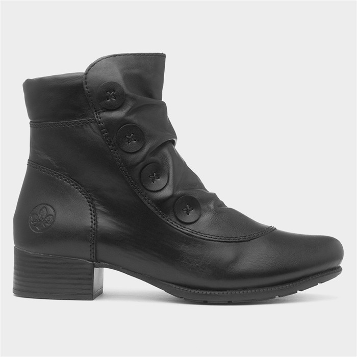 Womens Black Leather Block Heel Ankle Boot