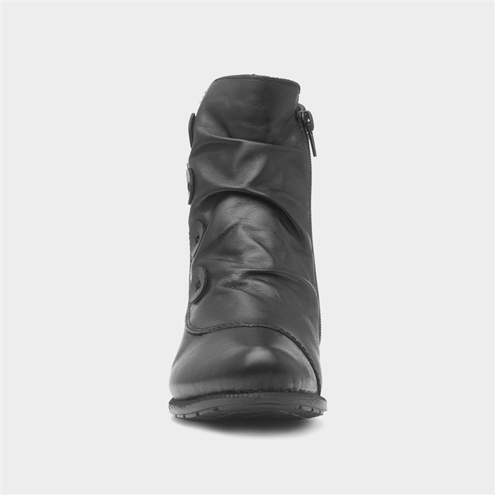 Womens Black Leather Block Heel Ankle Boot
