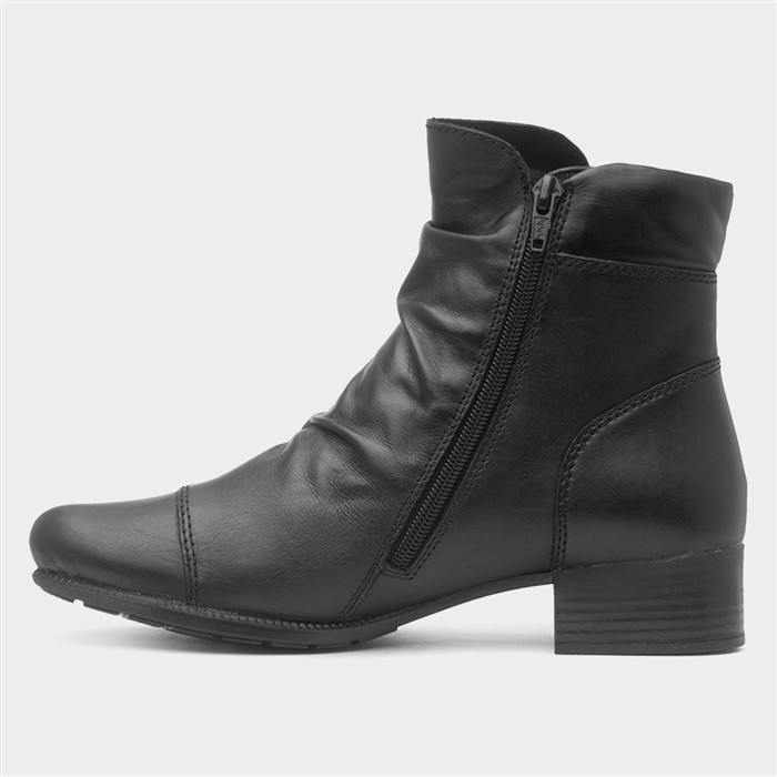 Womens Black Leather Block Heel Ankle Boot