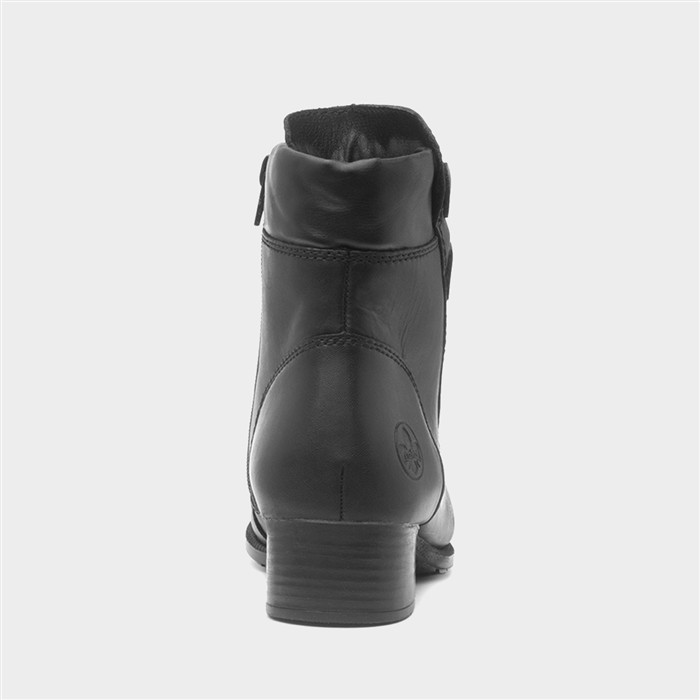 Womens Black Leather Block Heel Ankle Boot