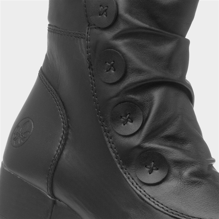 Womens Black Leather Block Heel Ankle Boot