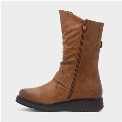 Hannah Womens Tan Wedge Calf Boot