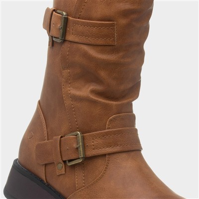 Hannah Womens Tan Wedge Calf Boot