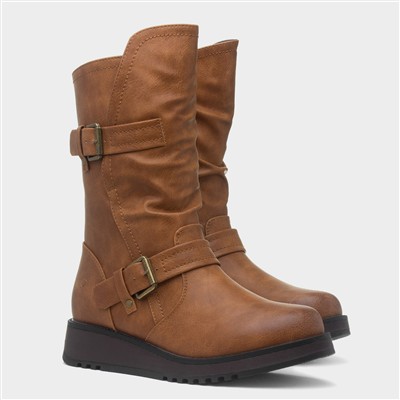 Hannah Womens Tan Wedge Calf Boot