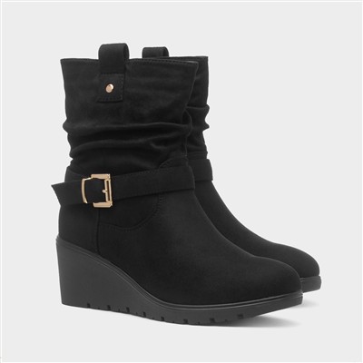 Azra Womens Black Wedge Boot