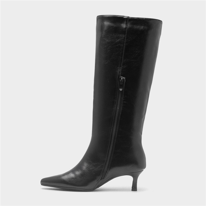Skylah Womens Black Wide Fit Heeled Boot