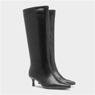 Skylah Womens Black Wider Fit Heeled Boot