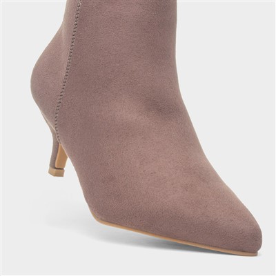 Cassia Womens Taupe Heeled Wider Fit Boot