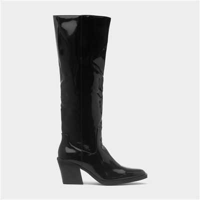 Toni Womens Black Knee High Shiny Boot