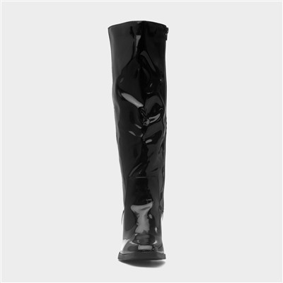 Toni Womens Black Knee High Shiny Boot