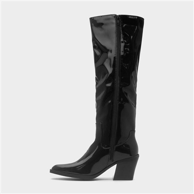 Toni Womens Black Knee High Shiny Boot