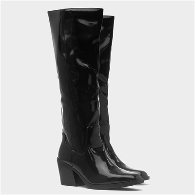 Toni Womens Black Knee High Shiny Boot
