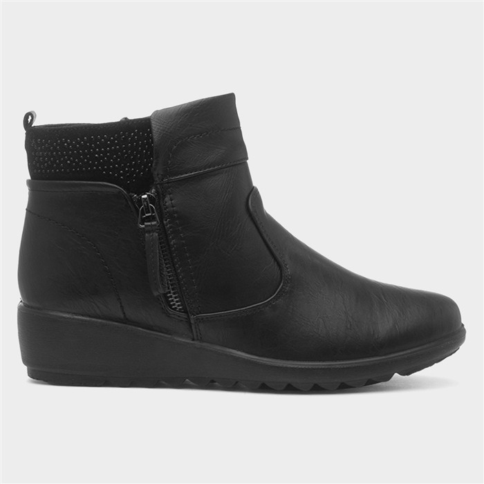 June Womens Black Wedge Ankle Boot