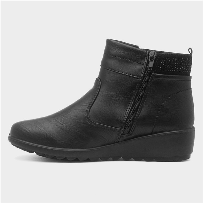 June Womens Black Wedge Ankle Boot