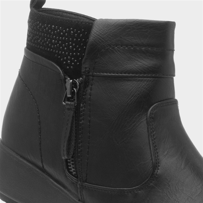 June Womens Black Wedge Ankle Boot
