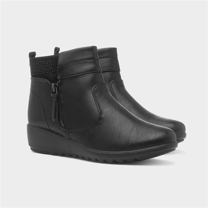 June Womens Black Wedge Ankle Boot