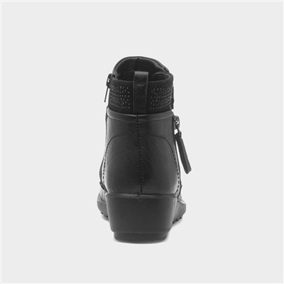 June Womens Black Wedge Boot