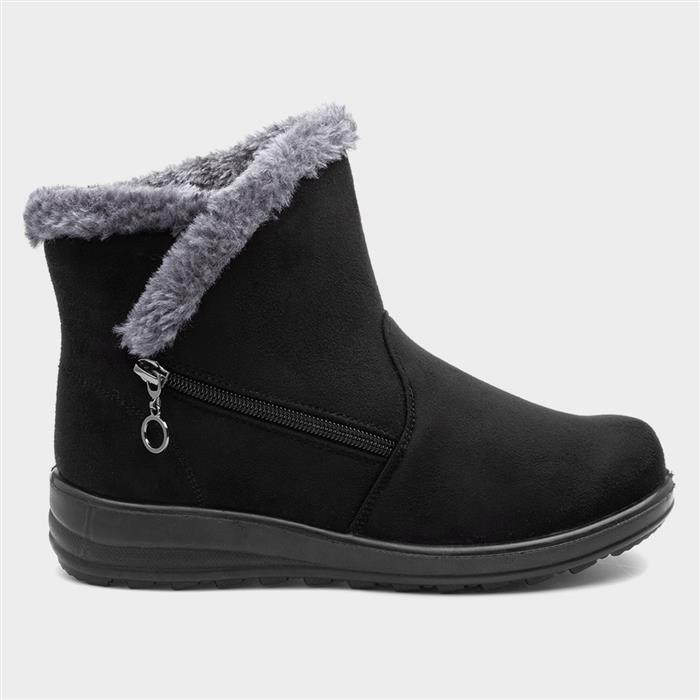 Olivia Womens Black Zip Faux Fur Boot