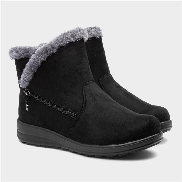 Olivia Womens Black Zip Faux Fur Boot
