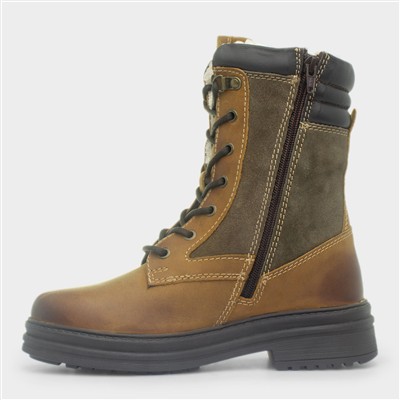 Lacock Womens Tan and Green Leather Boot