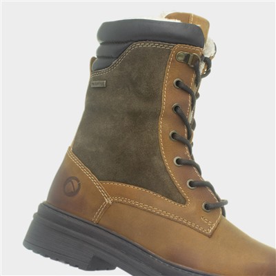Lacock Womens Tan and Green Leather Boot