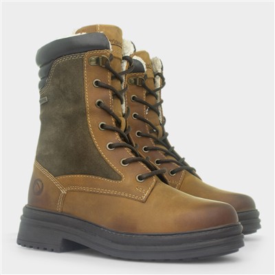 Lacock Womens Tan and Green Leather Boot