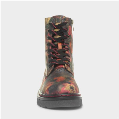 Justina2 Lace Up Floral Pink Boots