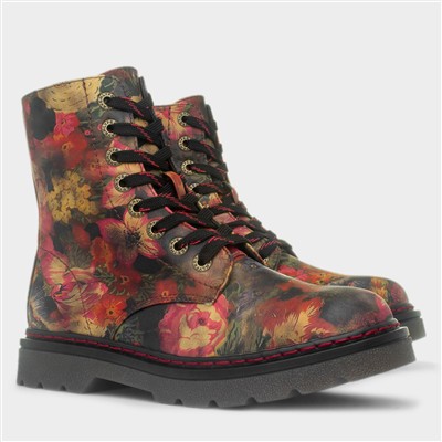 Justina2 Lace Up Floral Pink Boots