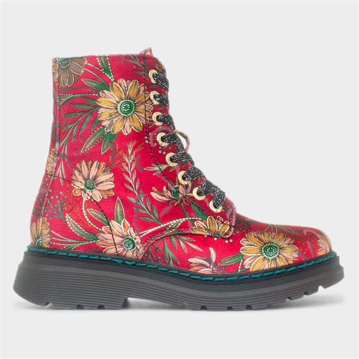 Lotte Womens Red Daisy Lace Up Boot