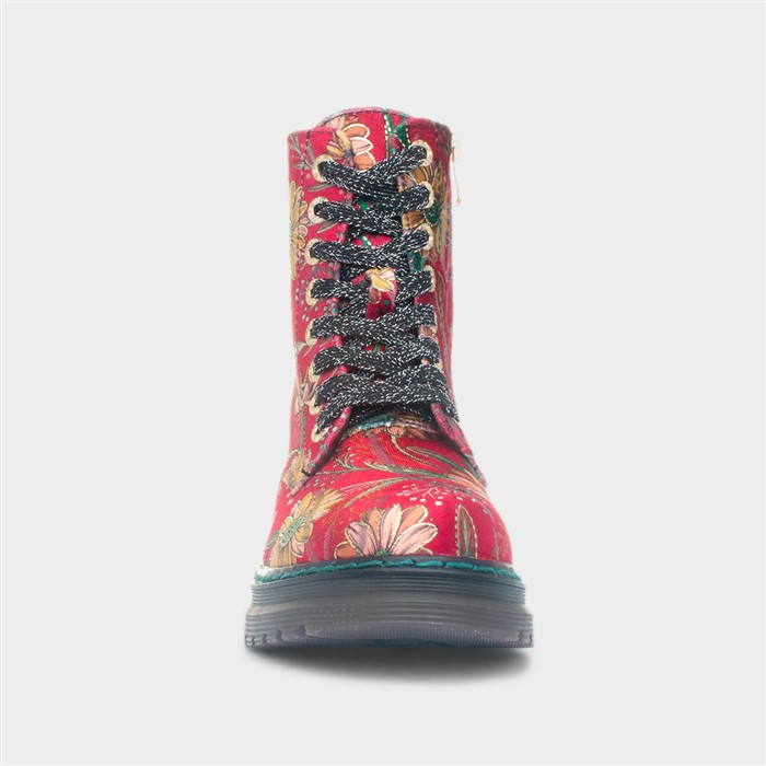 Lotte Womens Red Lace Up Velour Boot