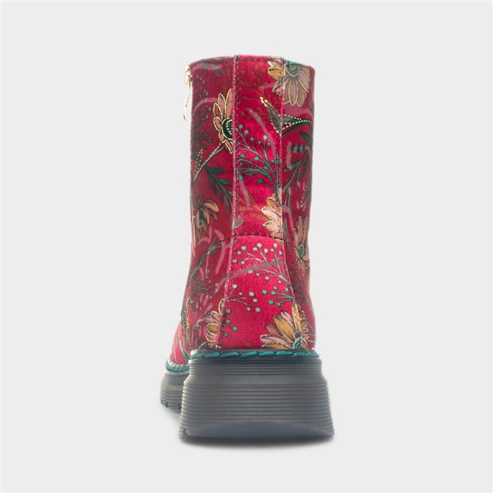 Lotte Womens Red Lace Up Velour Boot
